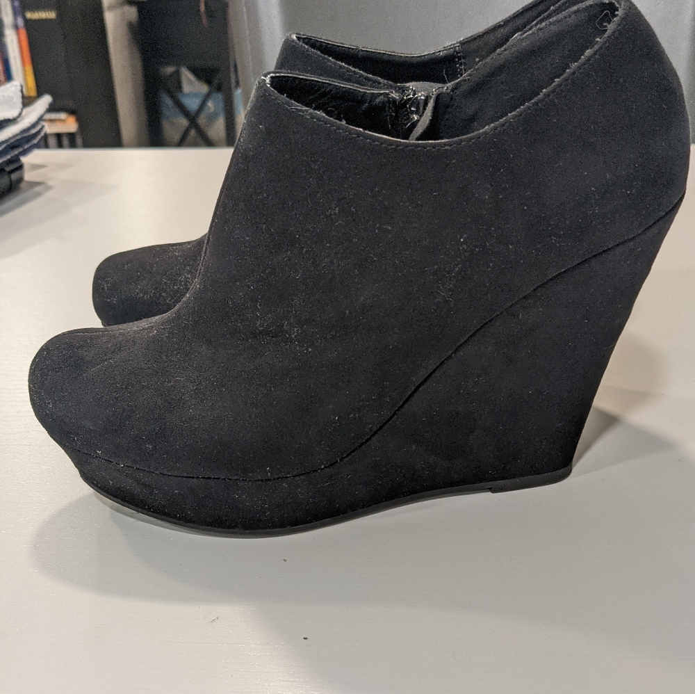 Faux-Suede Wedge Booties, Size 9.5